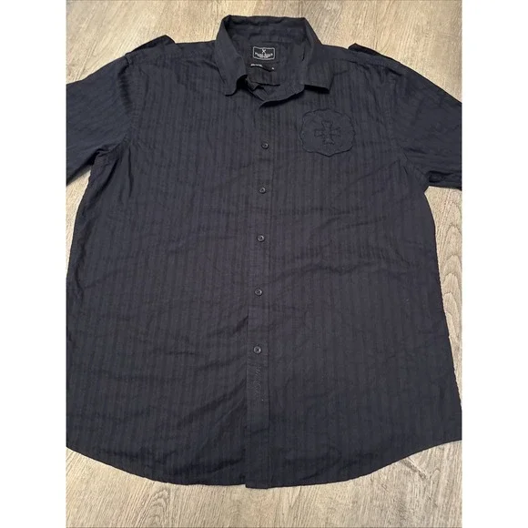 Mark Ecko New York size XL cotton button-down black Shirt Cross Wings Y2K - Picture 1 of 8